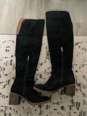 Lucky Brand Black Suede Over-the-Knee Block Heel Boots